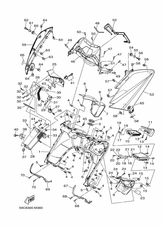Yamaha 90185-03002 Nut, Self-Locking — shown on the Leg Shield parts diagram