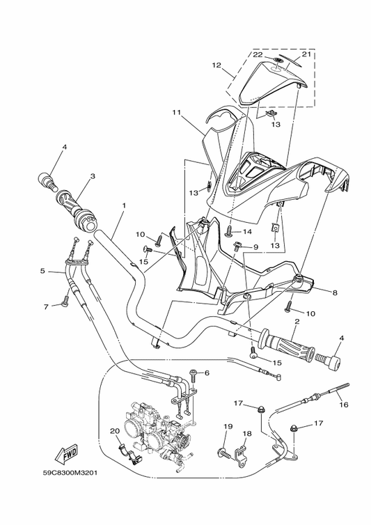 Yamaha 59C-26246-00 End, Grip — shown on the Steering Handle & Cable parts diagram