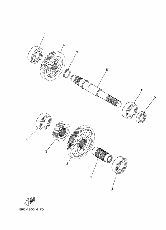 Yamaha 59C-17421-00 Axle, Drive — shown on the Transmission parts diagram