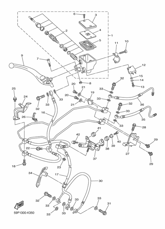 Yamaha 90480-13005 Grommet — shown on the Front Master Cylinder parts diagram
