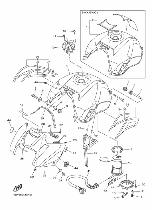 Yamaha 39P-2171A-10-P0 Cover, Top — shown on the Fuel Tank parts diagram