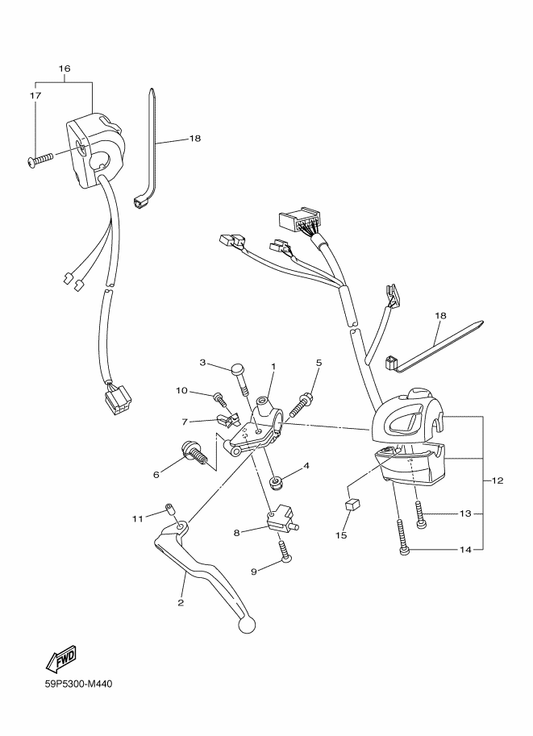 Yamaha 39P-83975-00 Switch, Handle 2 — shown on the Handle Switch & Lever parts diagram