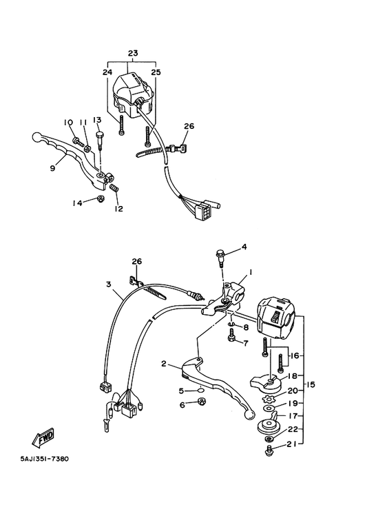 Yamaha 2UJ-82917-00 Switch — shown on the Handle Switch & Lever parts diagram