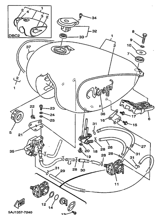 Yamaha 3H3-24523-00 . Valve — shown on the Fuel Tank parts diagram