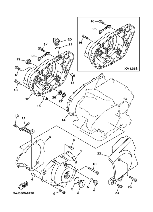Yamaha 2UJ-15441-00 Holder, Clutch Cable — shown on the Crankcase Cover 1 parts diagram