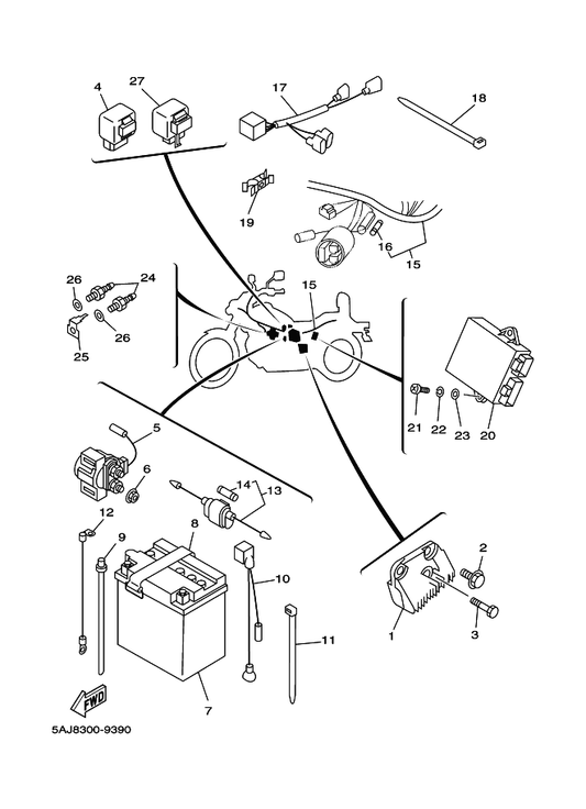 Yamaha 3DM-81960-01 Rectifier & Regulator Assy — shown on the Electrical 1 parts diagram