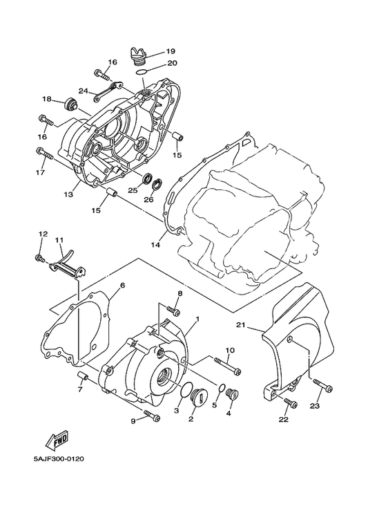 Yamaha 3DM-15421-20 Cover, Crankcase 2 — shown on the Crankcase Cover 1 parts diagram