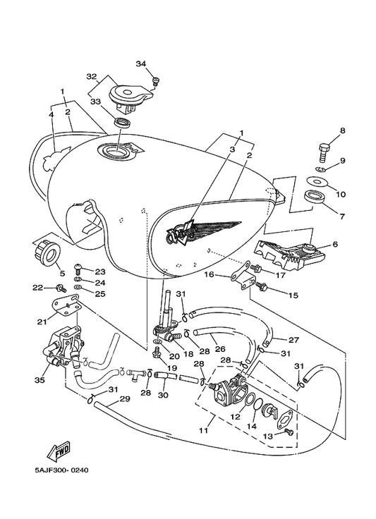 Yamaha 3LU-24161-10 Emblem 1 — shown on the Fuel Tank parts diagram