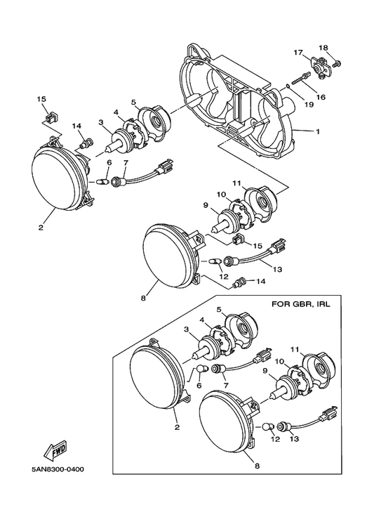 Yamaha 51L-84334-00 . Nut, Adjusting — shown on the Headlight parts diagram