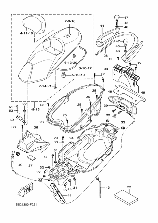 Yamaha 3VL-F4741-00 . Pad, Seat — shown on the Seat parts diagram