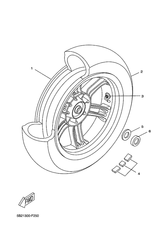 Yamaha 90387-22X01 Collar — shown on the Rear Wheel parts diagram
