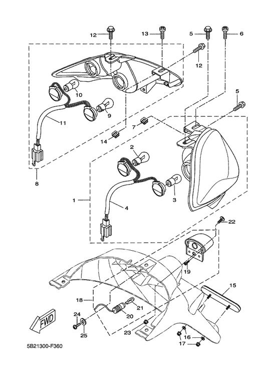Yamaha 5DS-H4740-10 Licence Light Assy — shown on the Taillight parts diagram