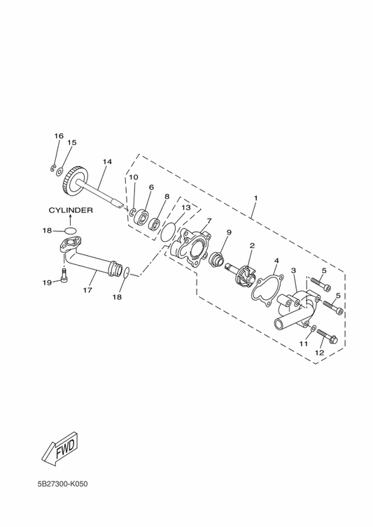 Yamaha 90201-10X19 Washer, Plate — shown on the Water Pump parts diagram
