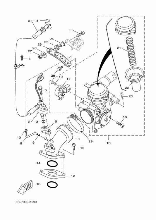 Yamaha 90450-45X00 Hose Clamp Assy — shown on the Intake 2 parts diagram