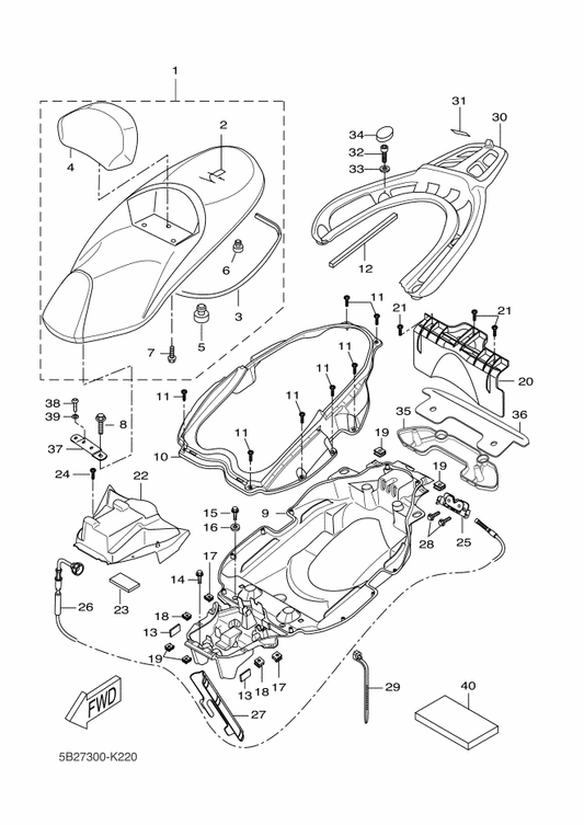Yamaha 3LD-24877-A0 Label, Caution — shown on the Seat parts diagram
