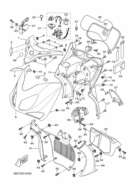 Yamaha 5WJ-H2552-00 . Cap, Switch — shown on the Leg Shield parts diagram