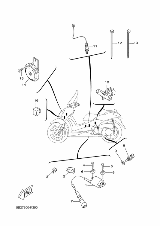 Yamaha 5XW-H3350-01 Flasher Relay Assy — shown on the Electrical 2 parts diagram