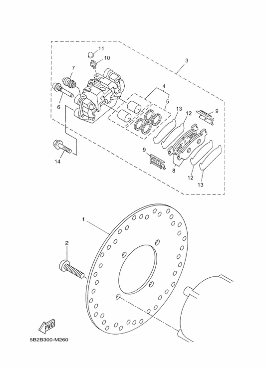 Yamaha 1C0-2580W-10 Caliper Assy, Rear 2 — shown on the Rear Brake Caliper parts diagram