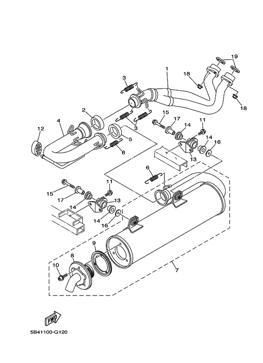 Yamaha 5B4-E4752-00 . Pipe, Outlet — shown on the Exhaust parts diagram