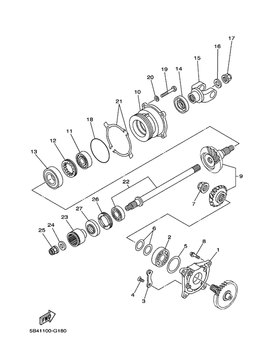 Yamaha 5B4-1755A-01 Middle Driven Shaft Assy — shown on the Middle Drive Gear parts diagram