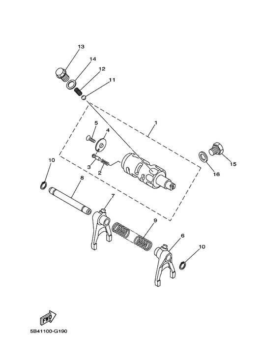 Yamaha 5B4-18512-00 Fork, Shift 2 — shown on the Shift Cam & Fork parts diagram