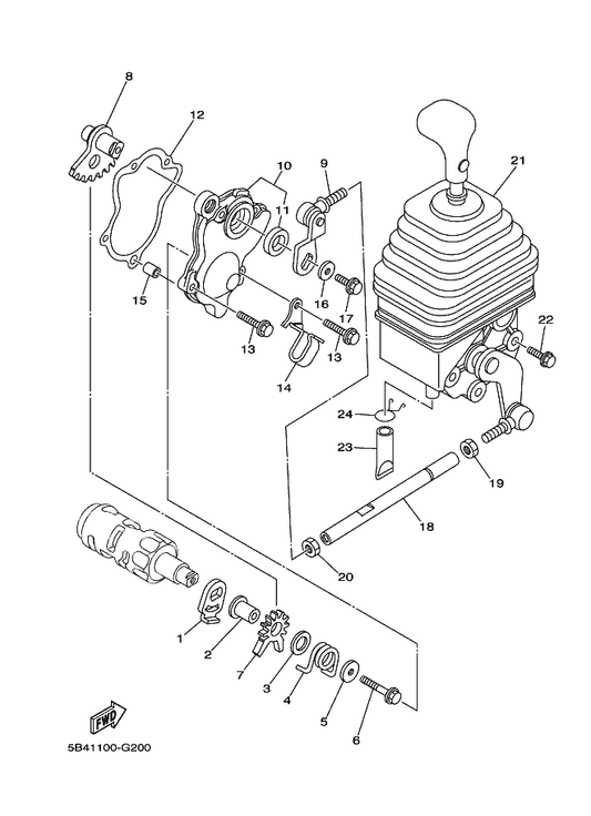 Yamaha 5B4-18104-00 Shift Guide Comp. — shown on the Shift Shaft parts diagram
