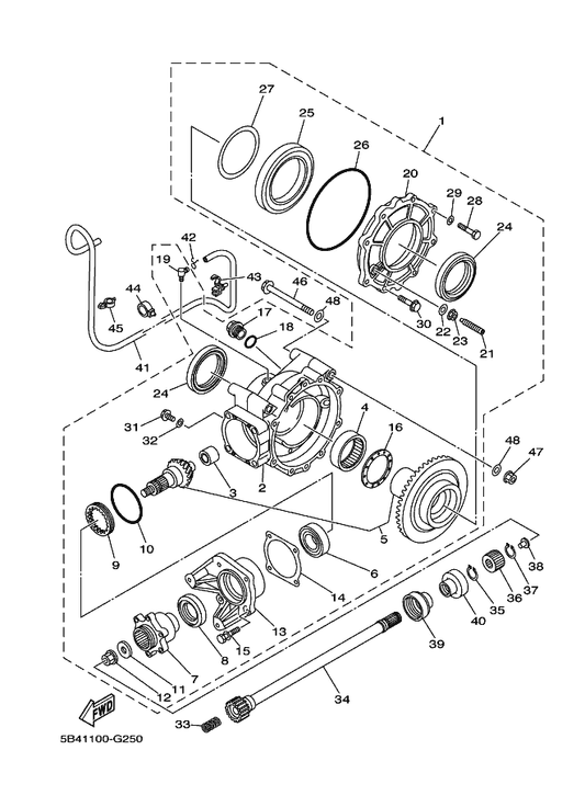 Yamaha 5UG-46101-10 Rear Axle Gear Case Assy — shown on the Drive Shaft parts diagram