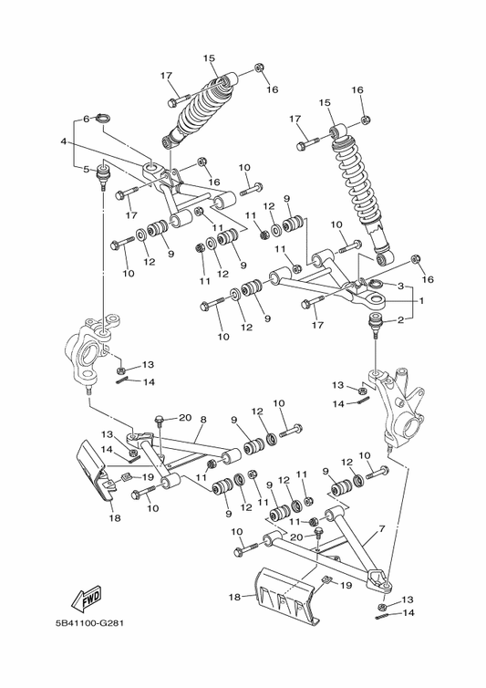 Yamaha 5B4-F3350-00 Shock Absorber Assy — shown on the Front Suspension & Wheel parts diagram