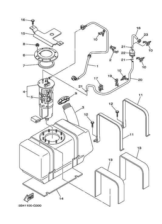 Yamaha 90105-08879 Bolt, Flange — shown on the Fuel Tank parts diagram