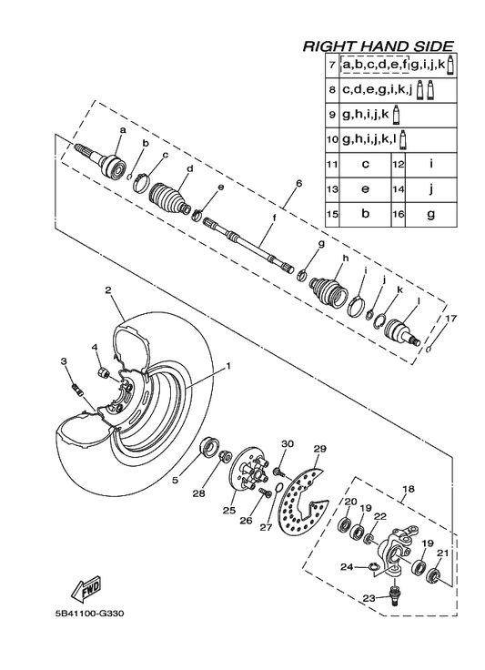 Yamaha 5UG-F3502-12 Steering Knuckle Assy (Right) — shown on the Front Wheel 2 parts diagram