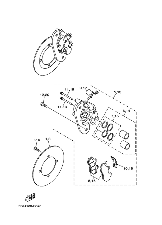 Yamaha 5B4-W0057-00 . Piston Assy, Caliper — shown on the Rear Brake Caliper parts diagram