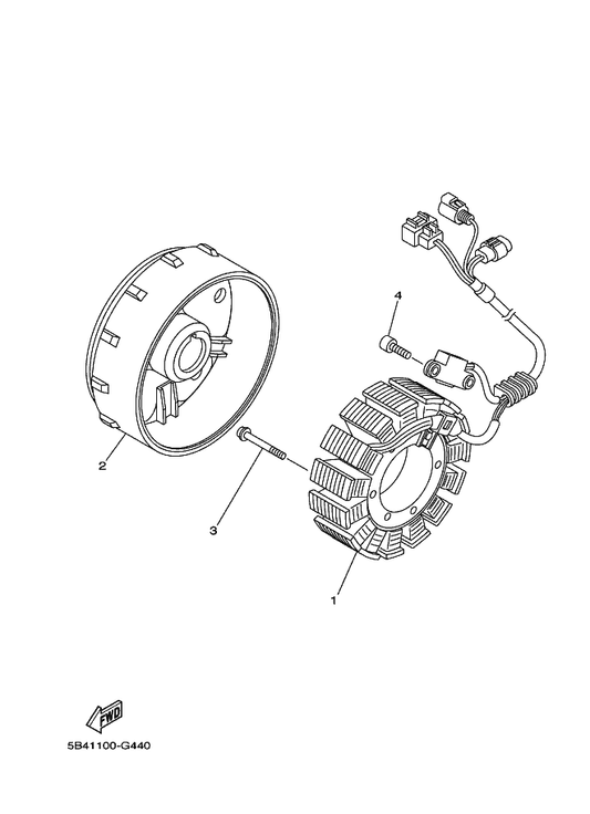 Yamaha 5B4-81410-00 Stator Assy — shown on the Generator parts diagram