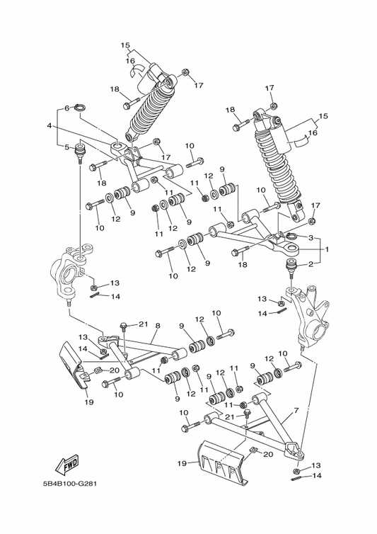 Yamaha 5UG-F3550-01 Front Upper Arm Comp. (Right) — shown on the Front Suspension & Wheel parts diagram