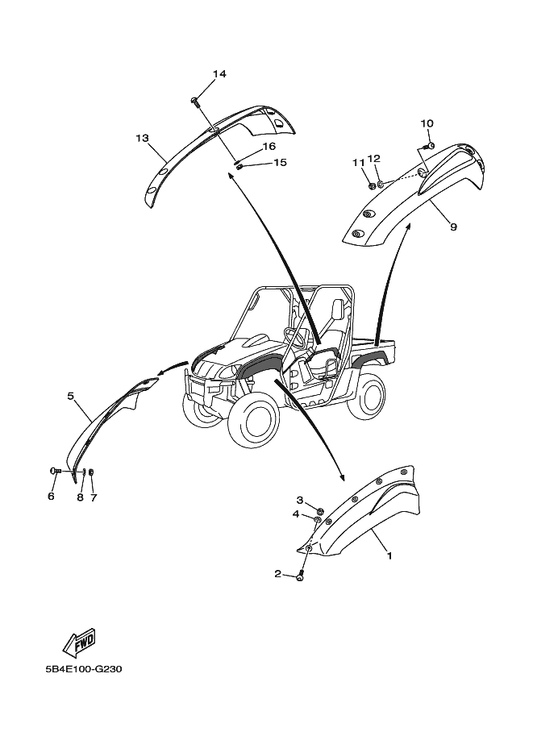 Yamaha 5B4-F1559-00 Fender, Over 3 — shown on the Fender parts diagram