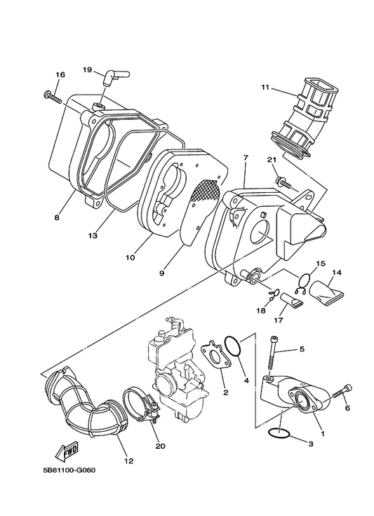 Yamaha 5XT-1443E-00 Pipe, Drain — shown on the Intake parts diagram