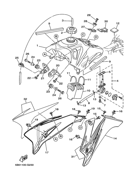 Yamaha 5B6-24250-00 Graphic Set 2 — shown on the Fuel Tank parts diagram