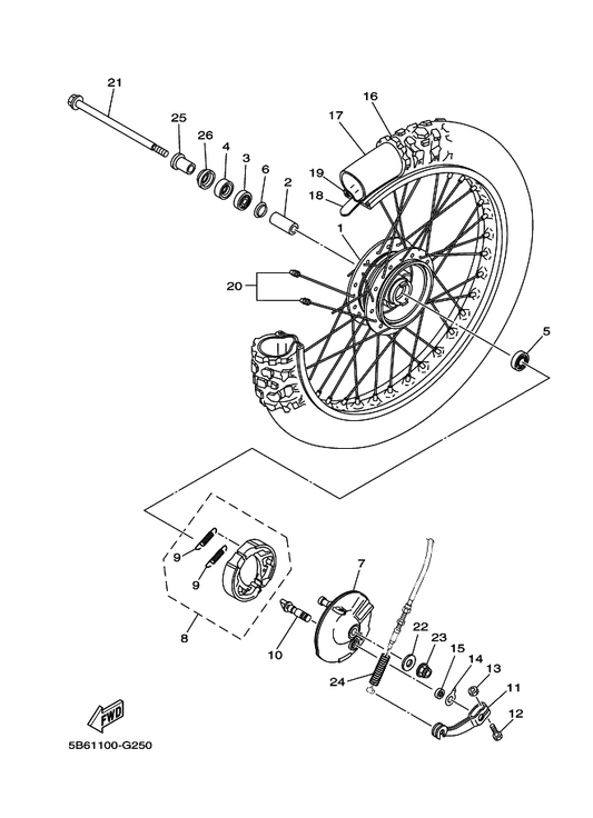 Yamaha 451-25111-00-35 Hub, Front — shown on the Front Wheel parts diagram