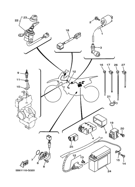 Yamaha 3MB-85546-00 Band — shown on the Electrical 1 parts diagram