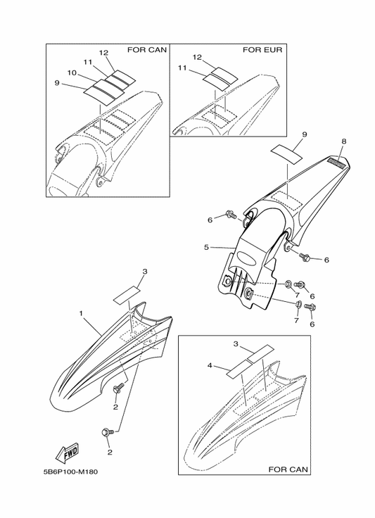 Yamaha 5B6-21610-10 Rear Fender Comp. — shown on the Fender parts diagram