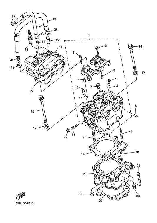 Yamaha 5BE-11134-10 . Guide, Valve 2 — shown on the Cylinder parts diagram