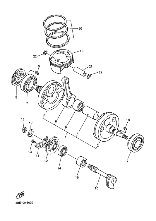 Yamaha 5JG-11633-00 Pin, Piston — shown on the Crankshaft & Piston parts diagram