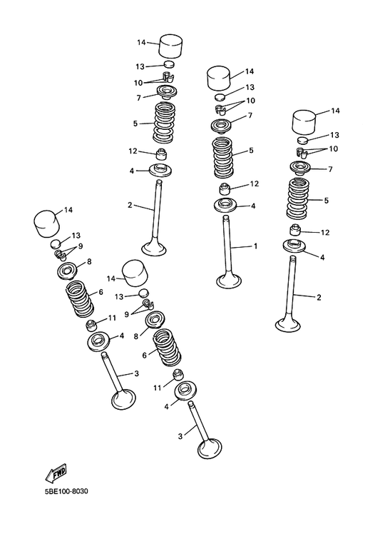 Yamaha 5GR-12114-00 Spring, Valve Outer — shown on the Valve parts diagram