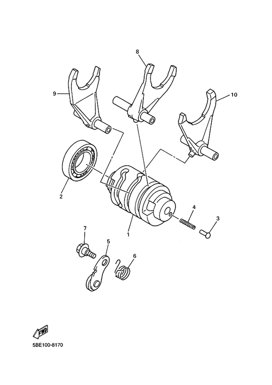 Yamaha 5BE-18503-20 Fork, Shift 3 — shown on the Shift Cam & Fork parts diagram