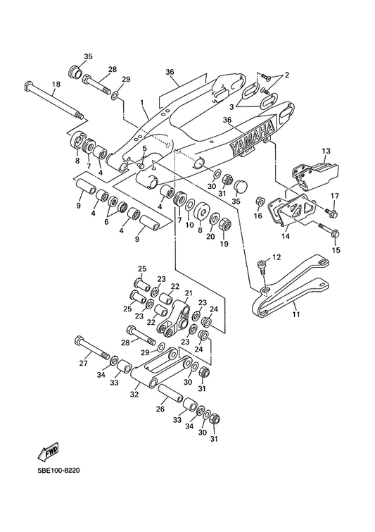 Yamaha 93342-22215 Bearing — shown on the Rear Arm parts diagram