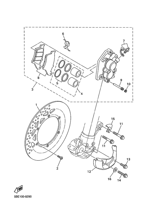 Yamaha 5DH-W0045-00 . Brake Pad Kit — shown on the Front Brake Caliper parts diagram
