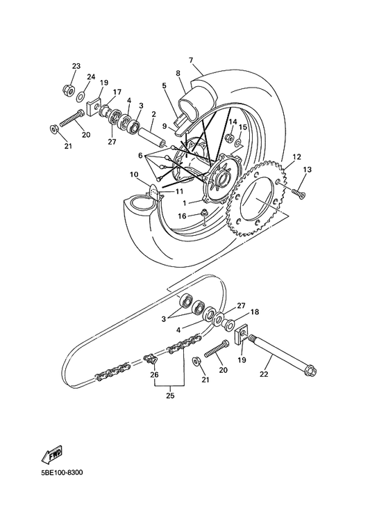 Yamaha 4V4-25367-00 Cover, Hub Dust — shown on the Rear Wheel parts diagram