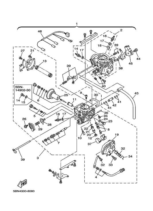 Yamaha 1HX-14231-14 . . Jet, Main — shown on the Carburetor parts diagram