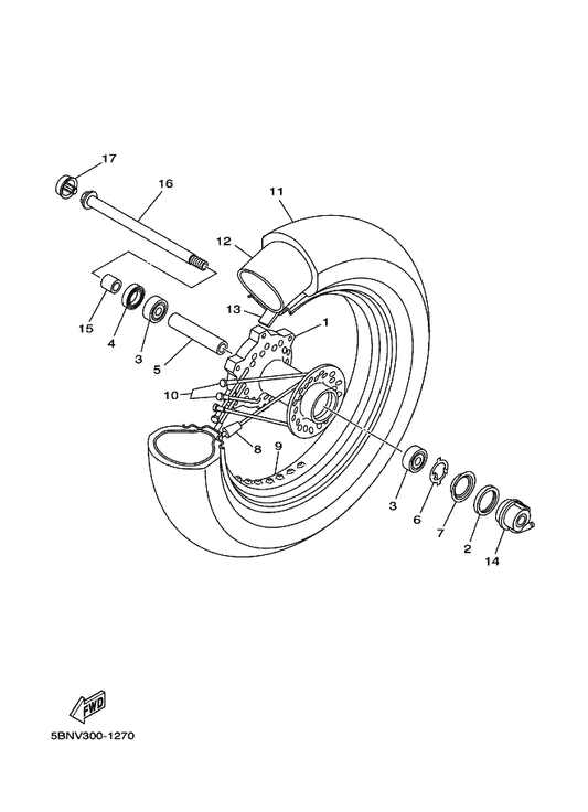 Yamaha 94113-1613E Tire — shown on the Front Wheel parts diagram
