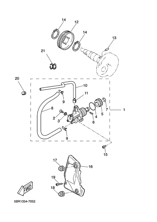 Yamaha 3WF-13185-00 . Bolt, Breather — shown on the Oil Pump parts diagram