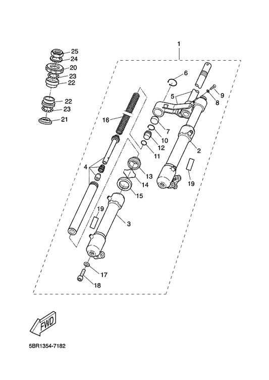 Yamaha 5BR-F3340-02 . Under Bracket Comp. — shown on the Front Fork parts diagram